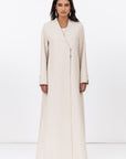 Double Button Textured Tensil Abaya in Creme