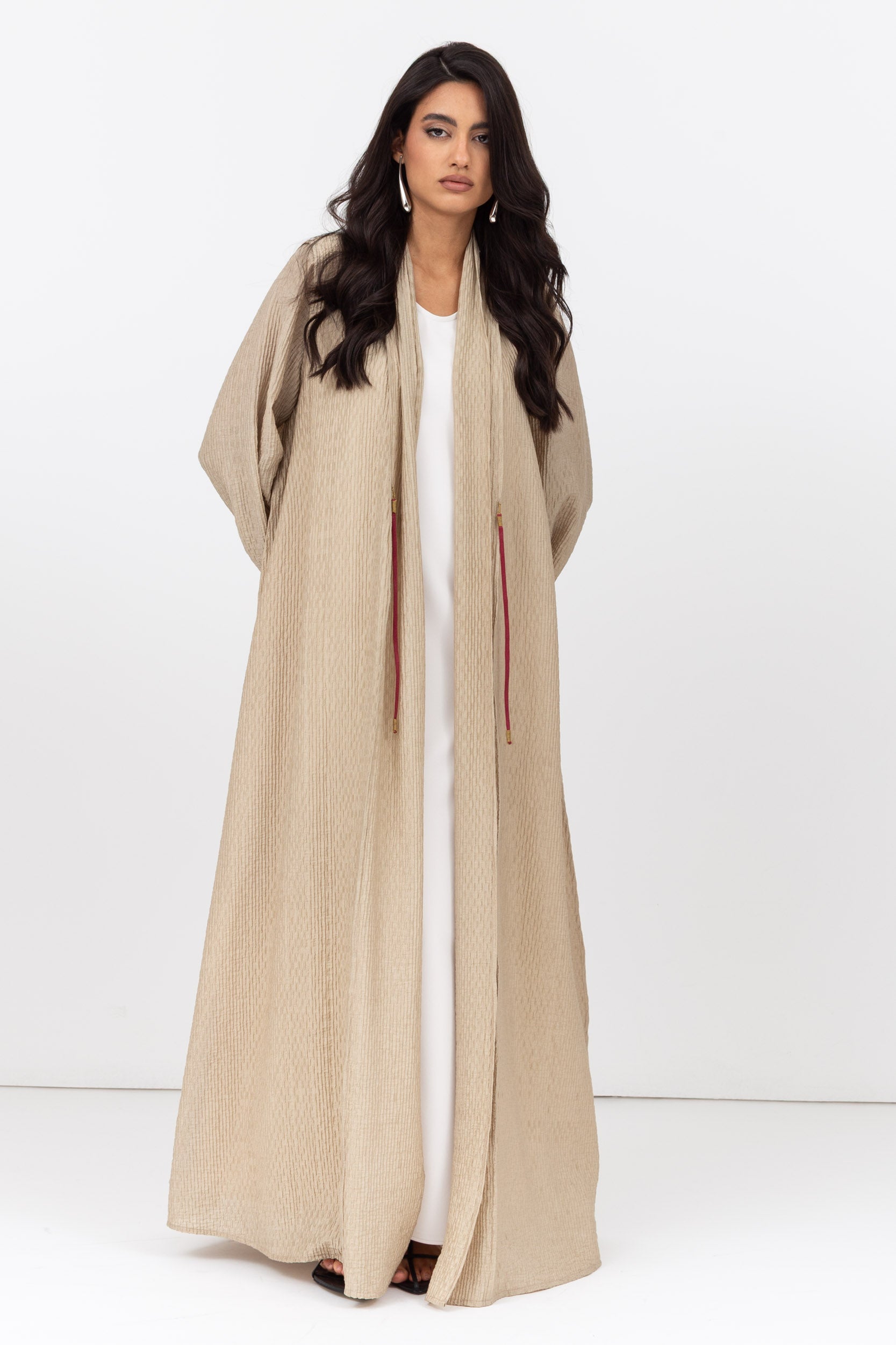 Textured Tencel Linen Abaya with Japanese String Tie