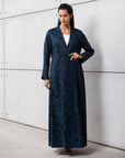 Blue Palm Jacquard Double Button Abaya