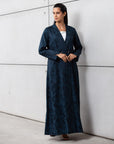 Blue Palm Jacquard Double Button Abaya