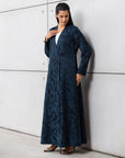 Blue Palm Jacquard Double Button Abaya