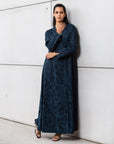 Blue Palm Jacquard Double Button Abaya