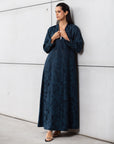 Blue Palm Jacquard Double Button Abaya