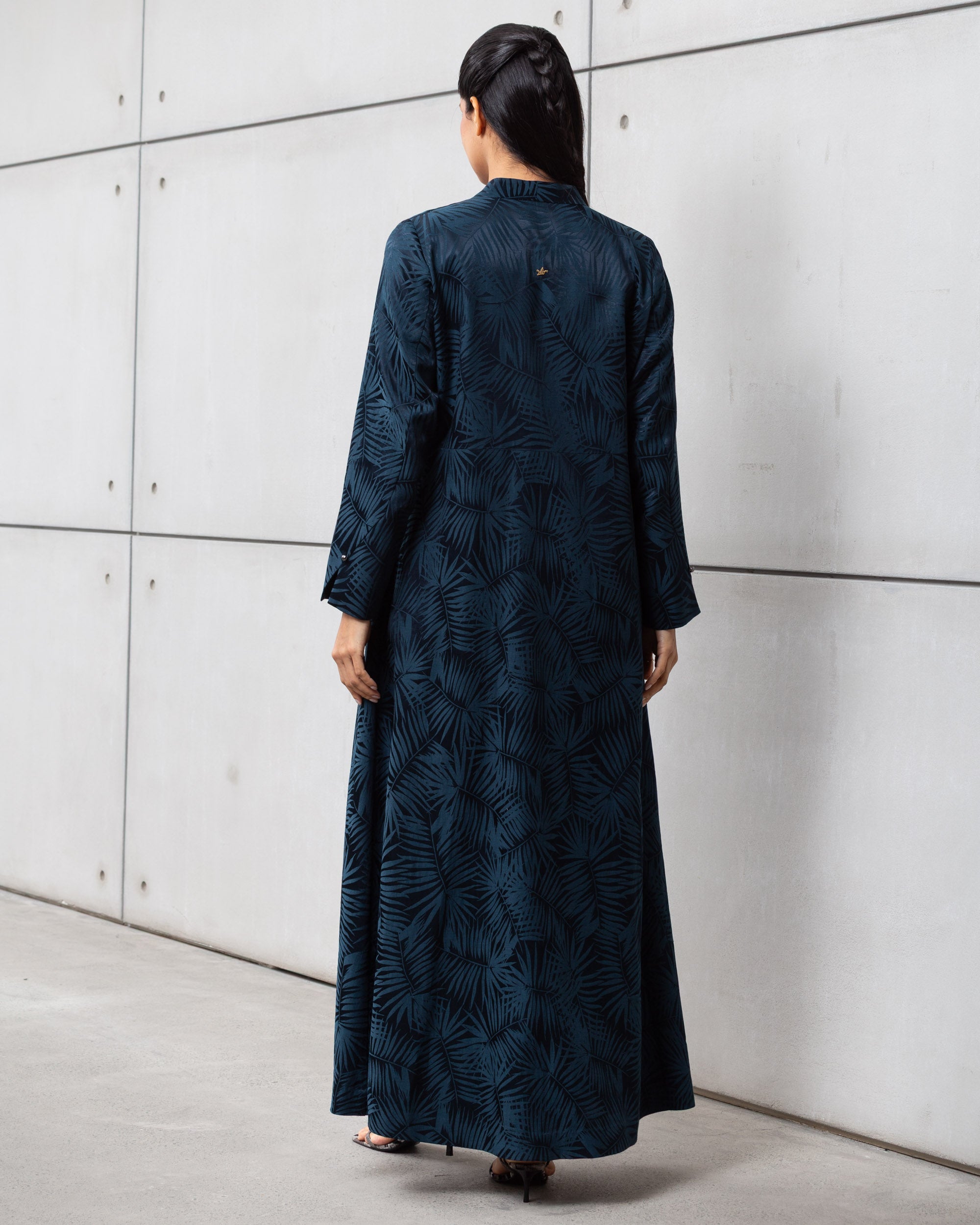 Blue Palm Jacquard Double Button Abaya