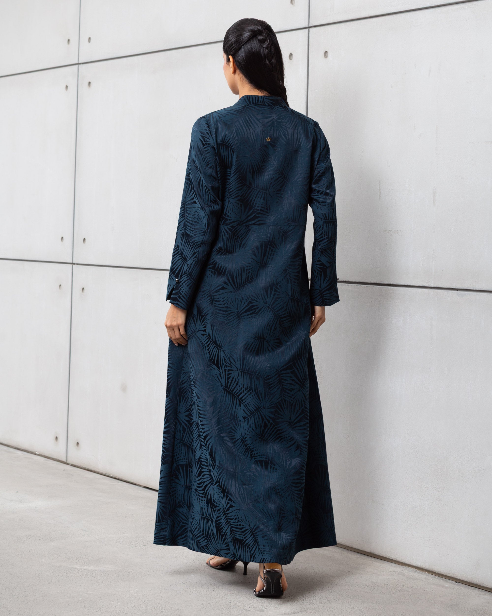 Blue Palm Jacquard Double Button Abaya