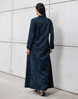 Blue Palm Jacquard Double Button Abaya