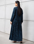 Blue Palm Jacquard Double Button Abaya