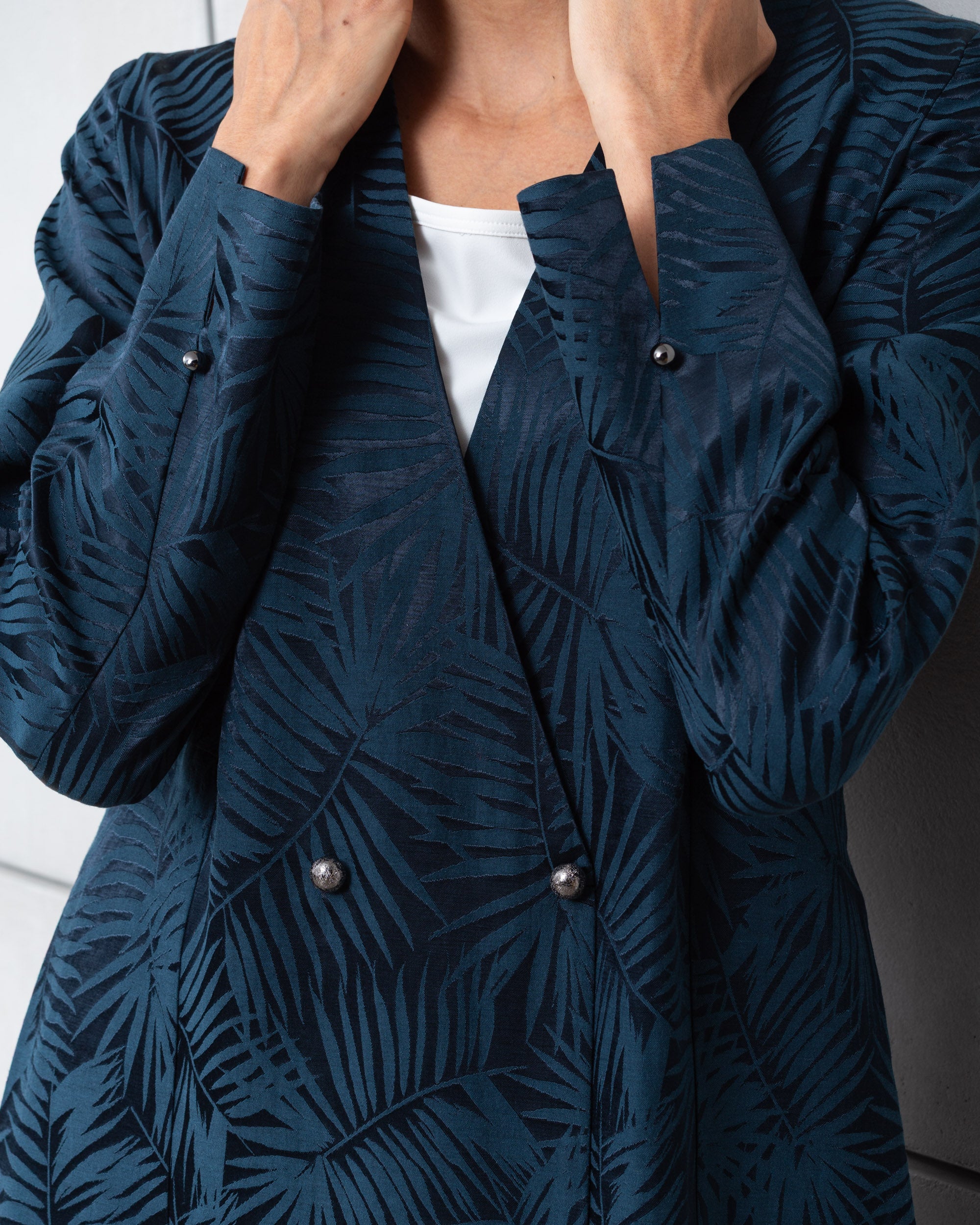 Blue Palm Jacquard Double Button Abaya