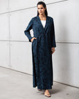 Blue Palm Jacquard Double Button Abaya