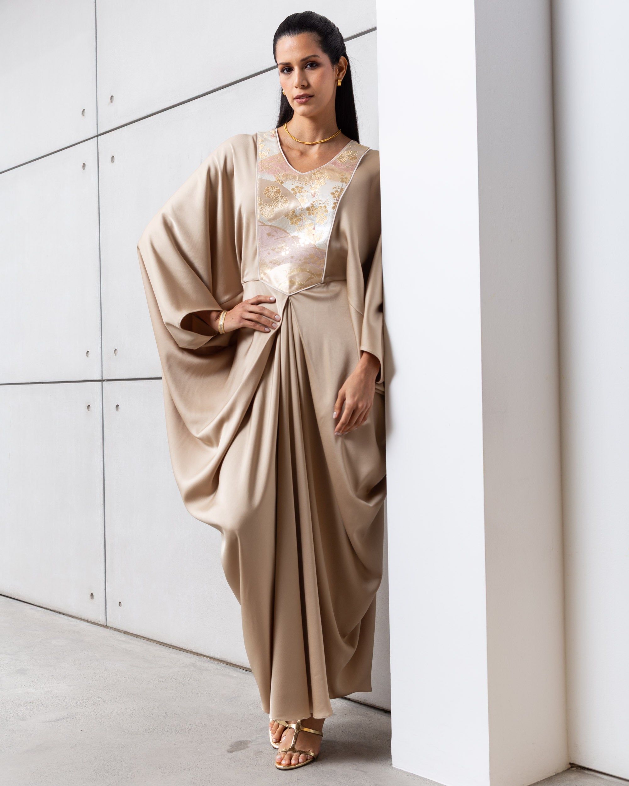 Butterfly Limited Kaftan in Gold with Embroidery