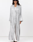 Flow Abaya in Silver Floral Pattern with Tassel - Button Closing RTW