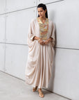 Luxury Limited Silk Kaftan in Beige with Embroidery