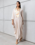 Luxury Limited Silk Kaftan in Beige with Embroidery