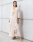 Luxury Limited Silk Kaftan in Beige with Embroidery