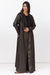 Loose Double Collar Linen Abaya Black - Gold