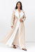 Loose Double Collar Linen Abaya White - Gold