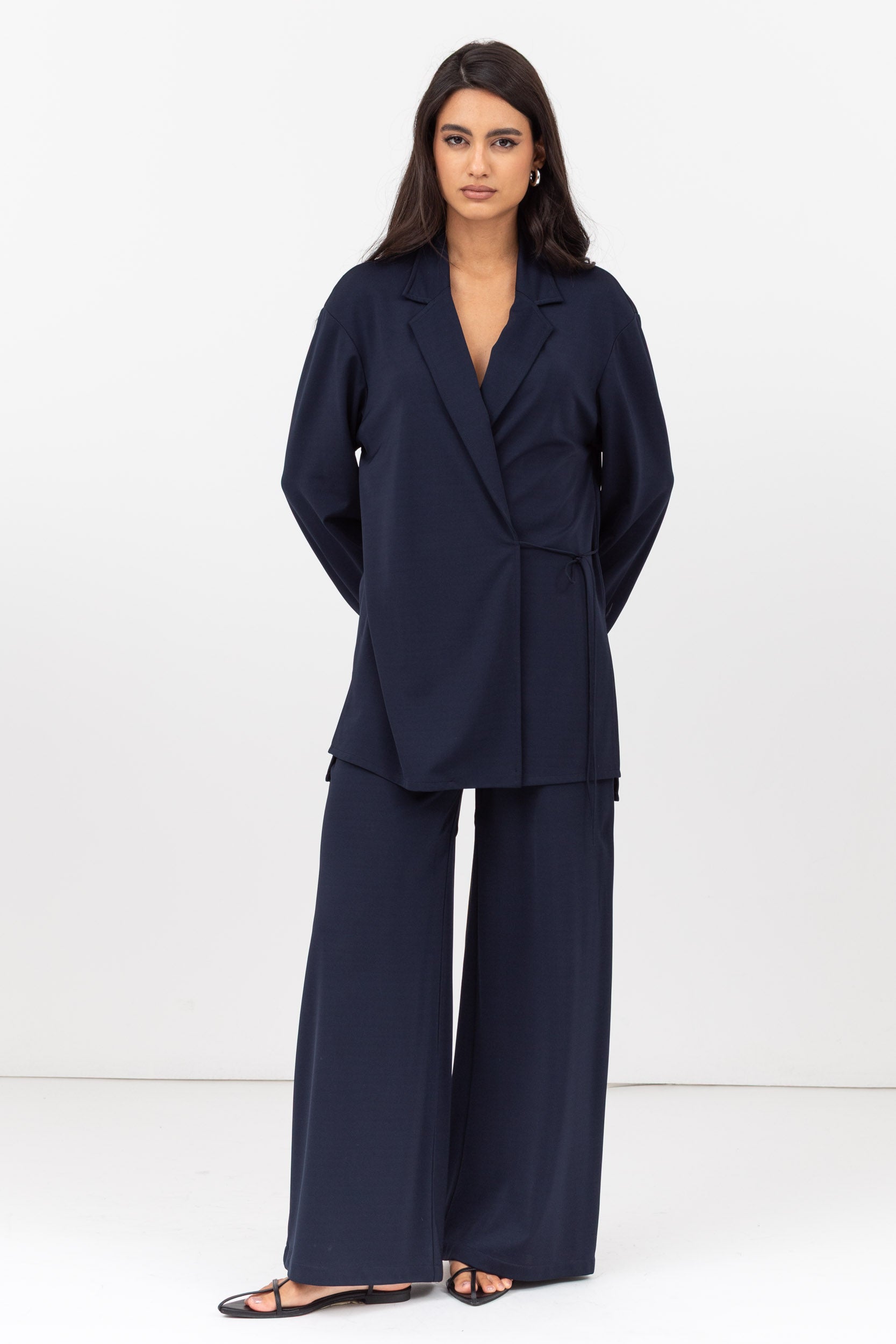 Travel Set : Side tie Jacket and Pants in Navy Blue