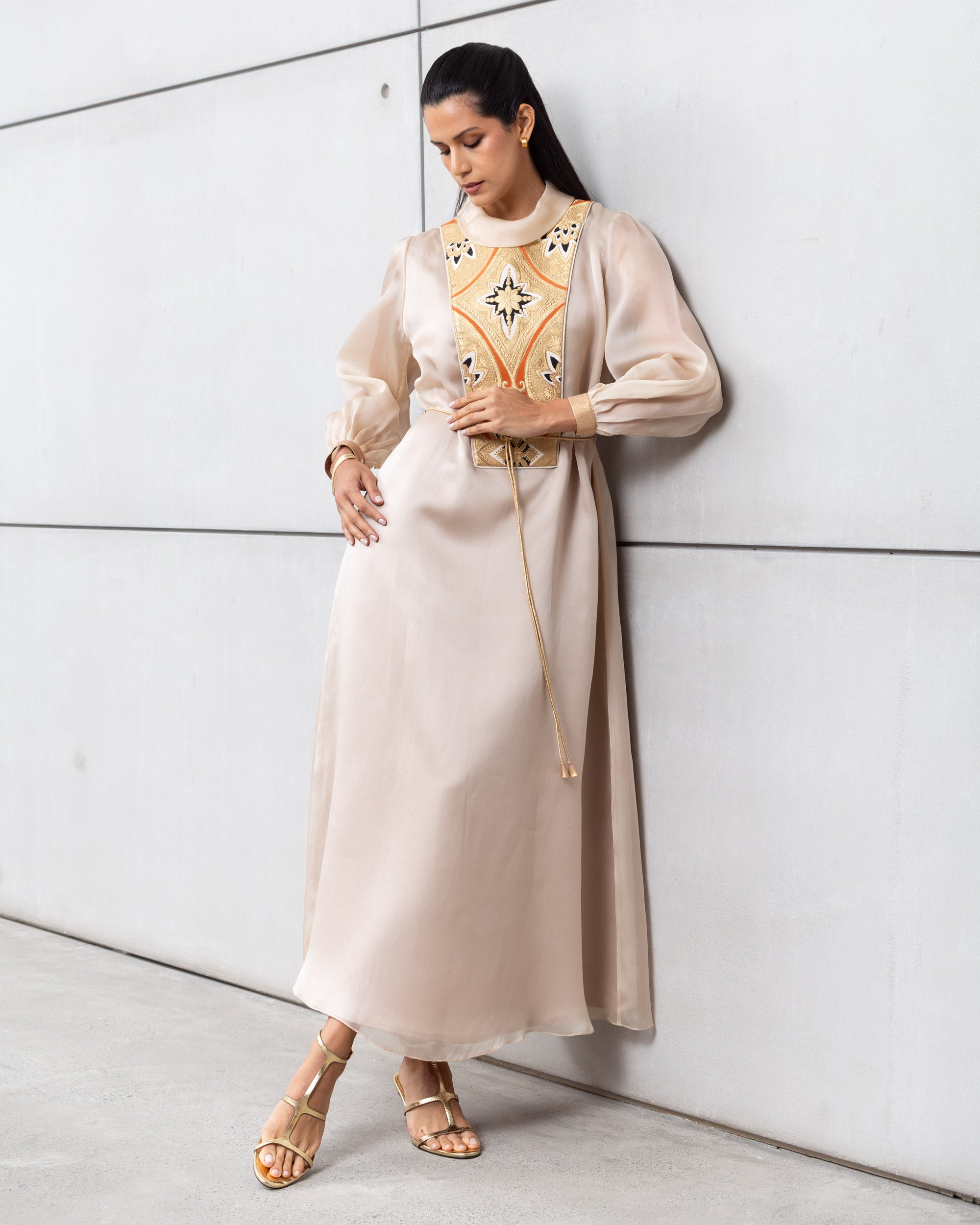 Luxury Limited Silk Organza in Champagne with Embroidery RTW
