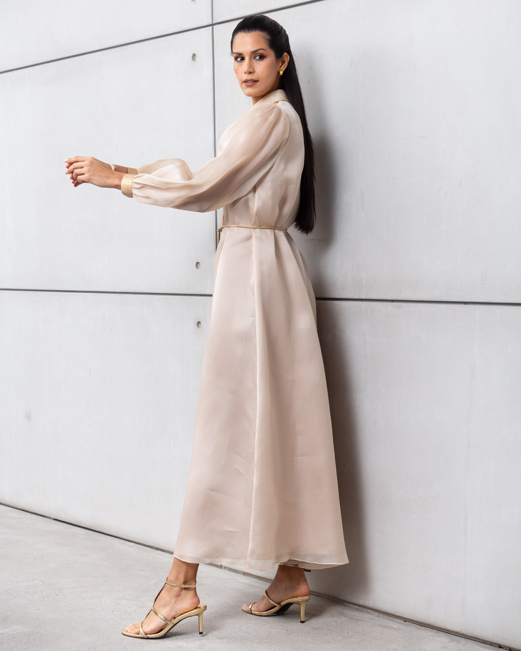 Luxury Limited Silk Organza in Champagne with Embroidery RTW