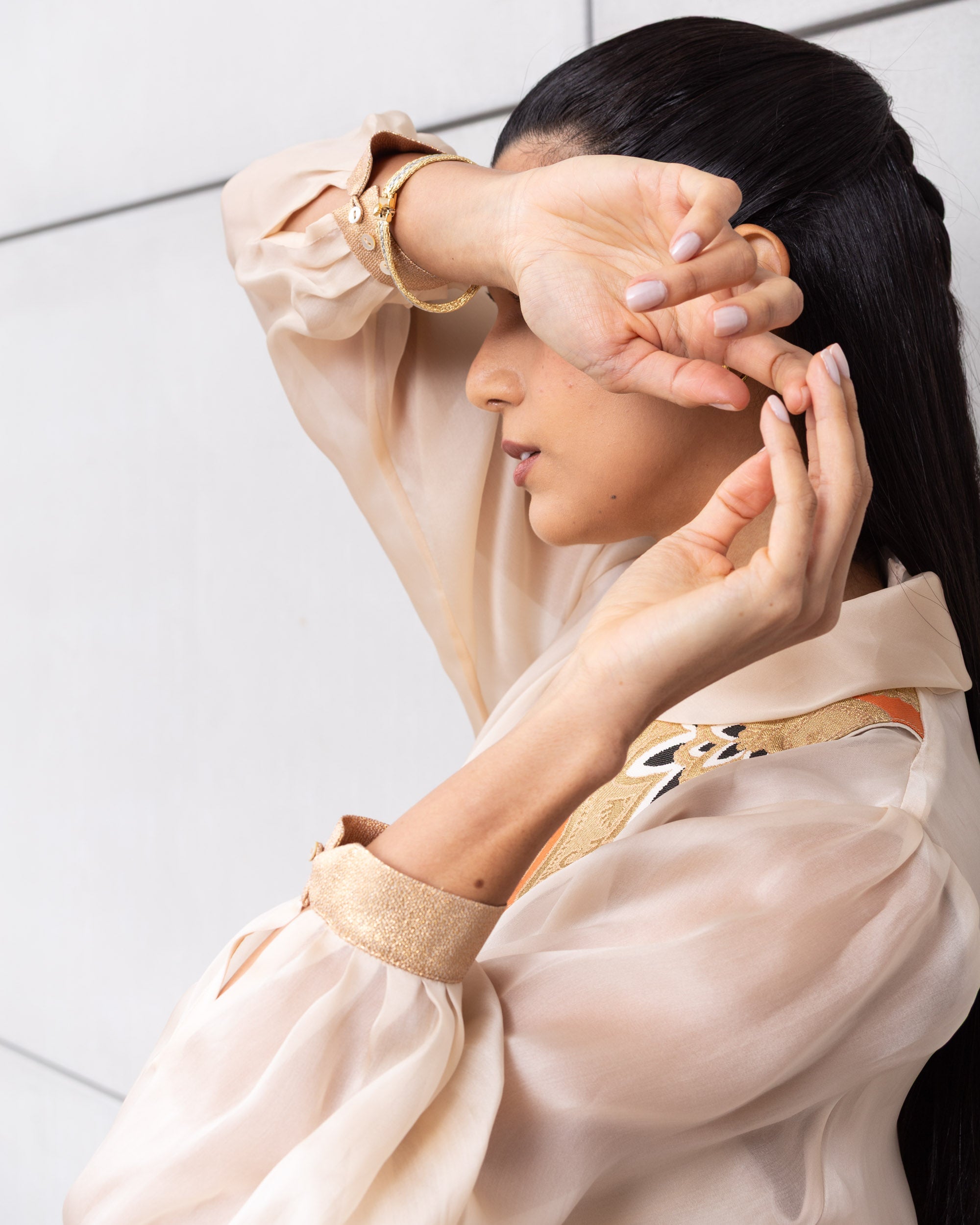 Luxury Limited Silk Organza in Champagne with Embroidery RTW