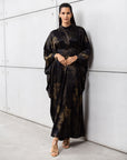 Golden Brush Kaftan in Deep Noir