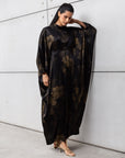 Golden Brush Kaftan in Deep Noir