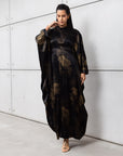 Golden Brush Kaftan in Deep Noir