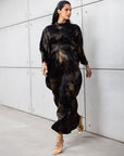 Golden Brush Kaftan in Deep Noir