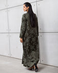 Straight Jacquard Floral Abaya in Green