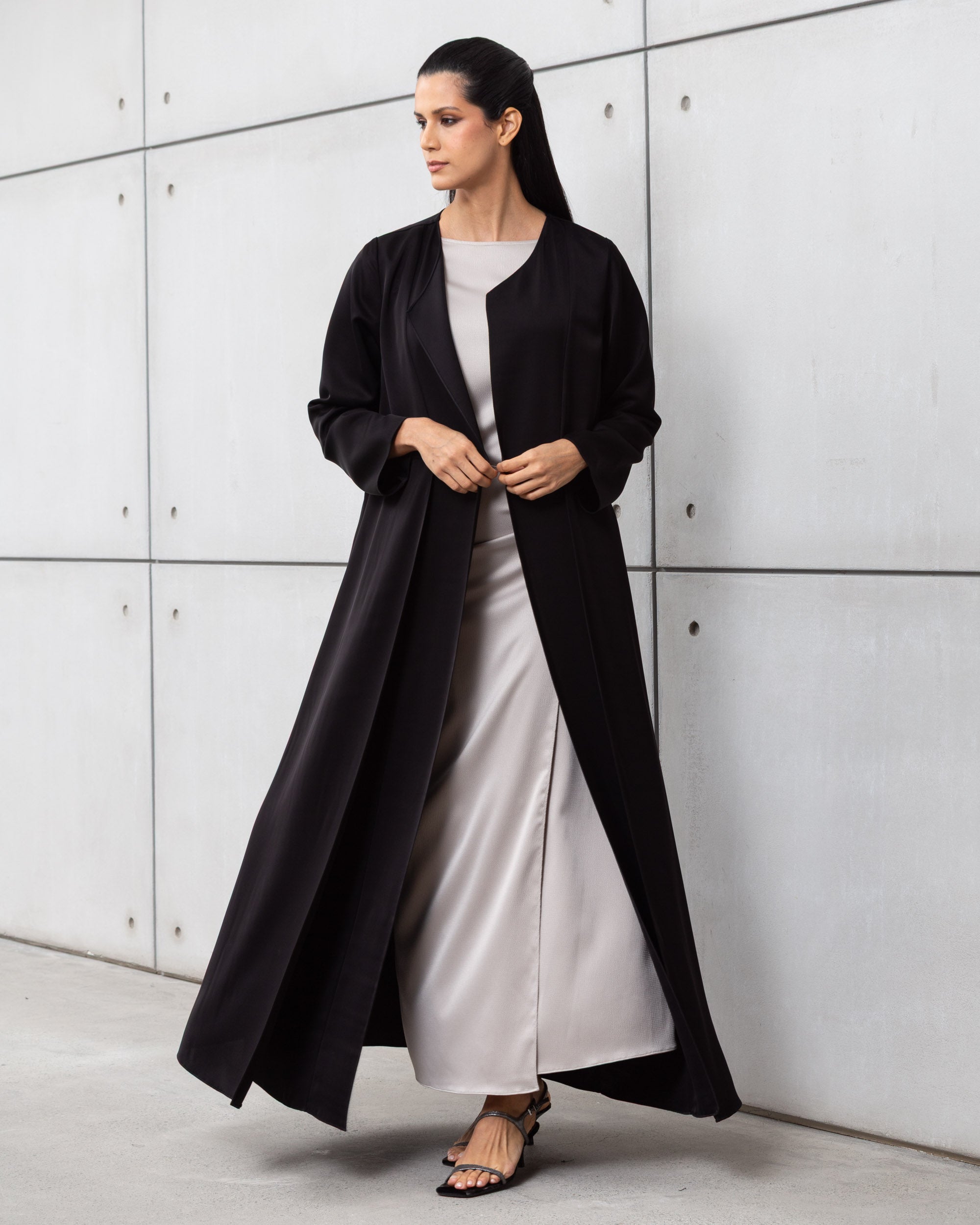 Satin Layer Abaya in Black