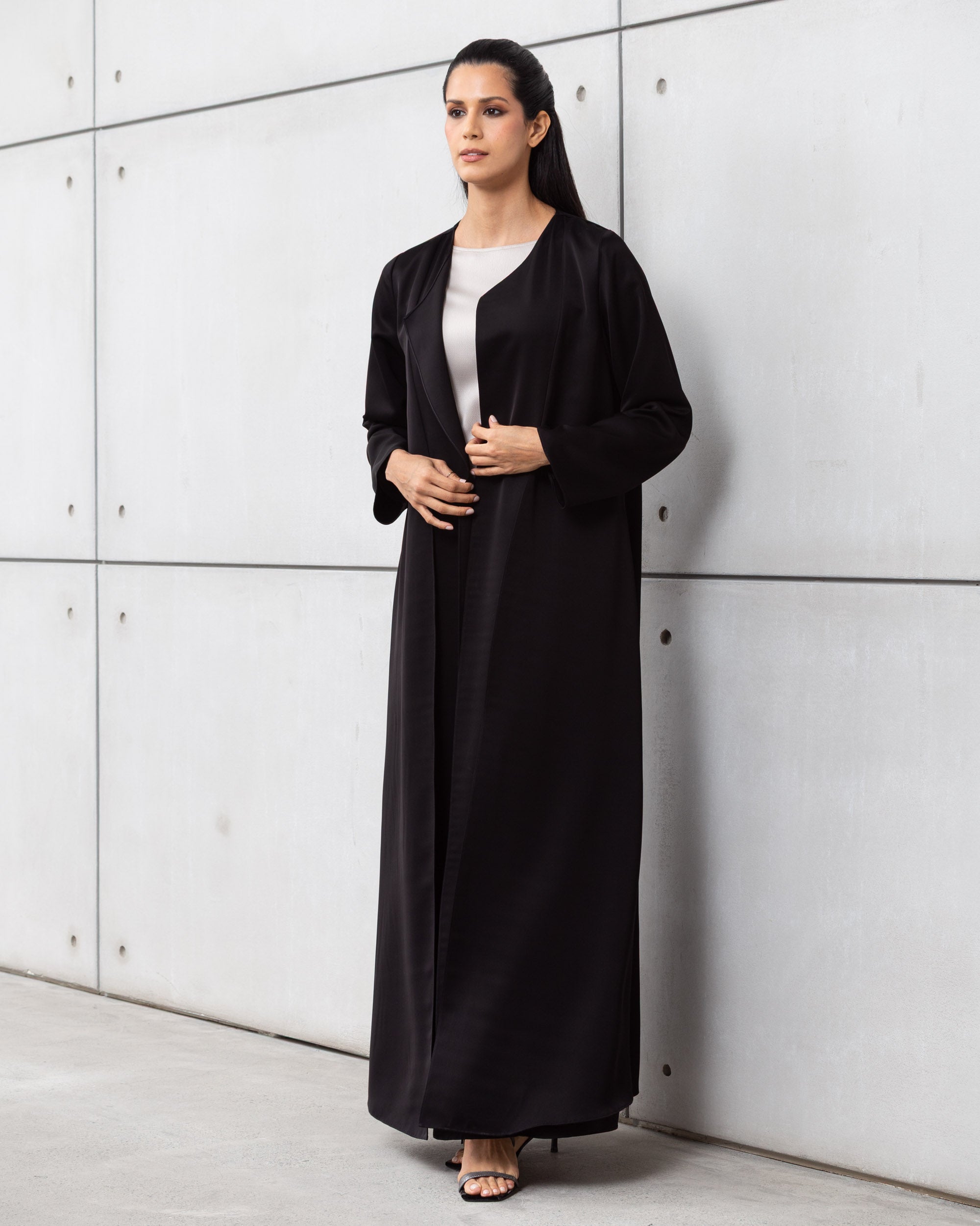 Satin Layer Abaya in Black