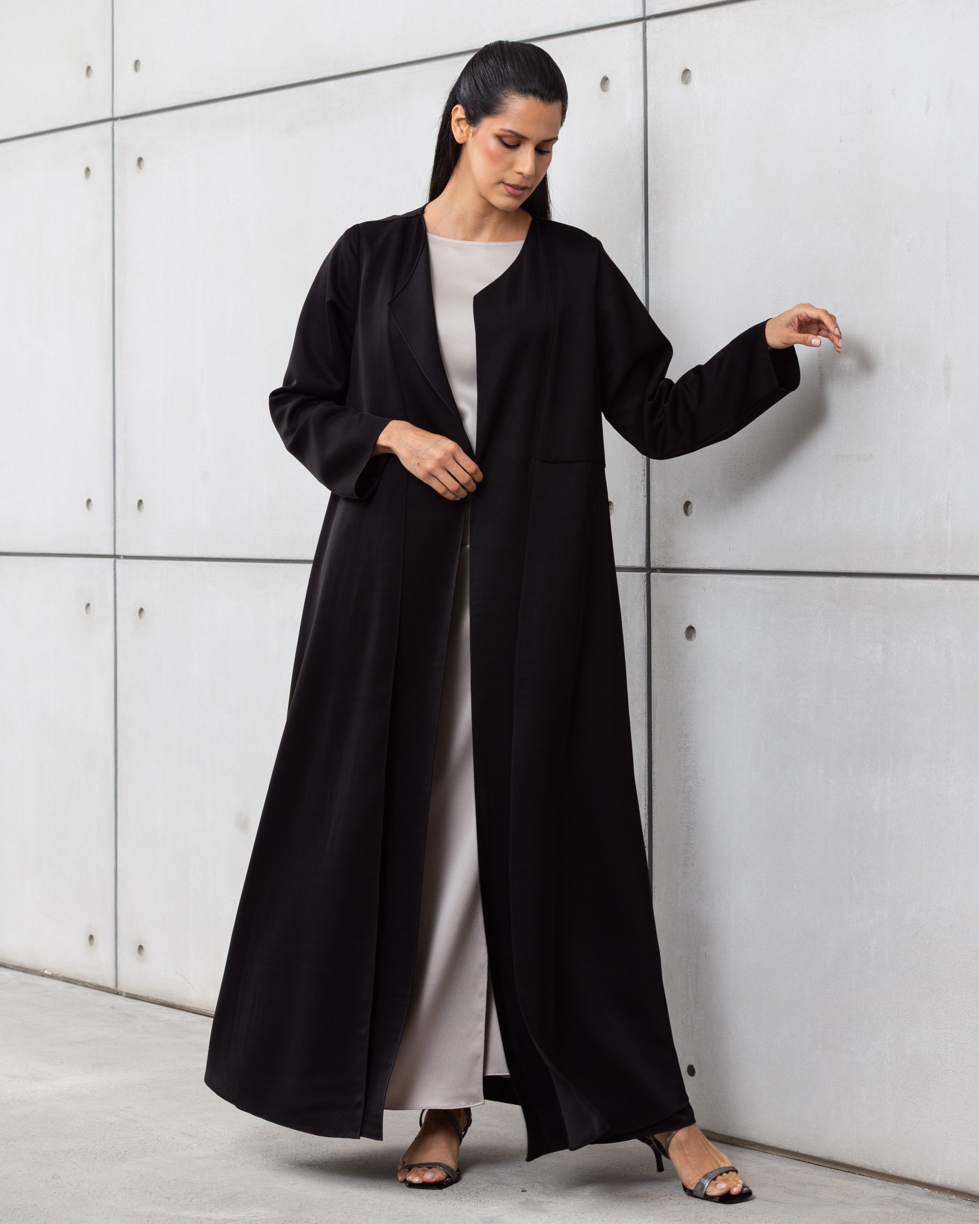 Satin Layer Abaya in Black