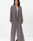 Stripe Abaya in Textured Olive Grey and White RTW