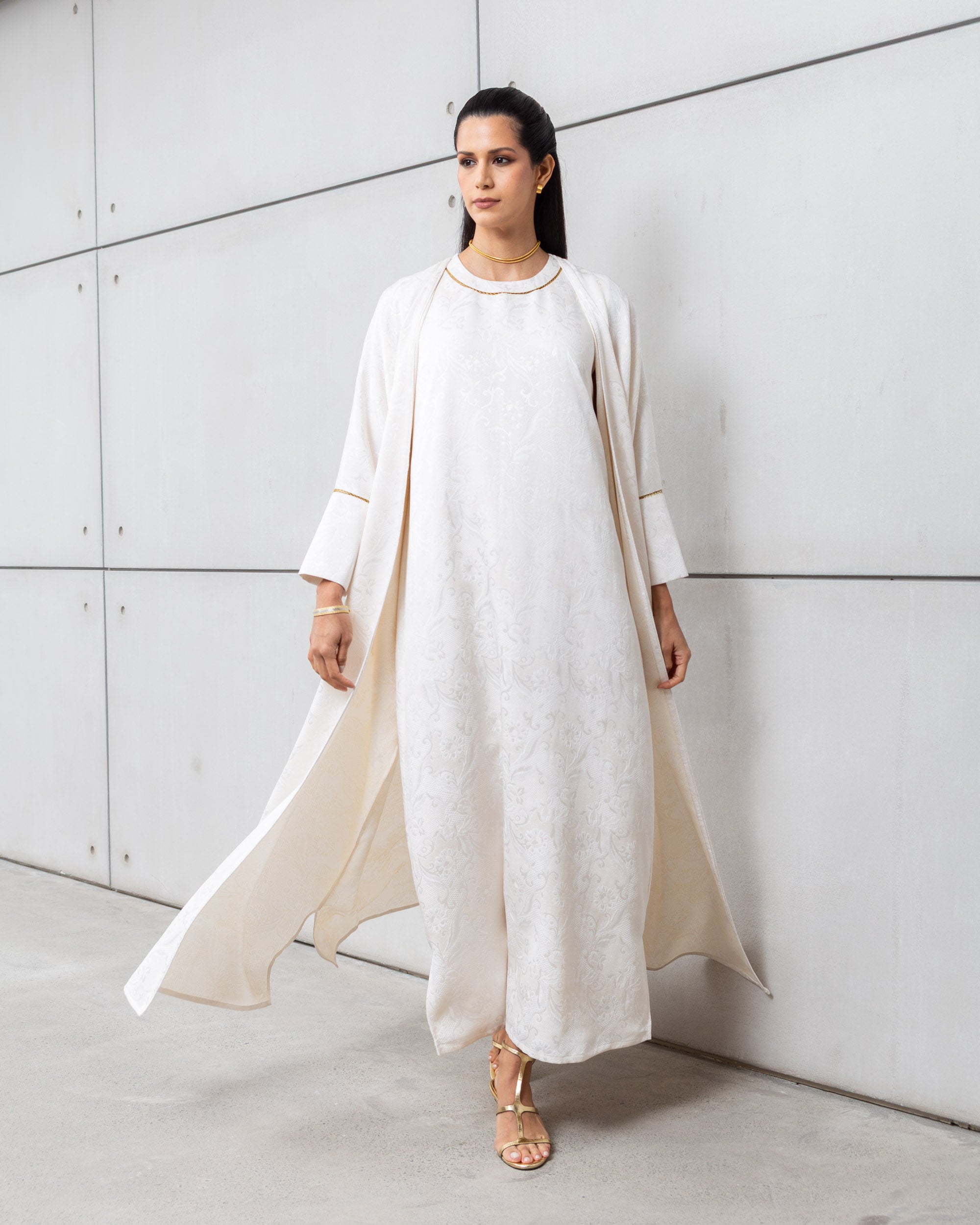 Double Layer Abaya Set in Ivory