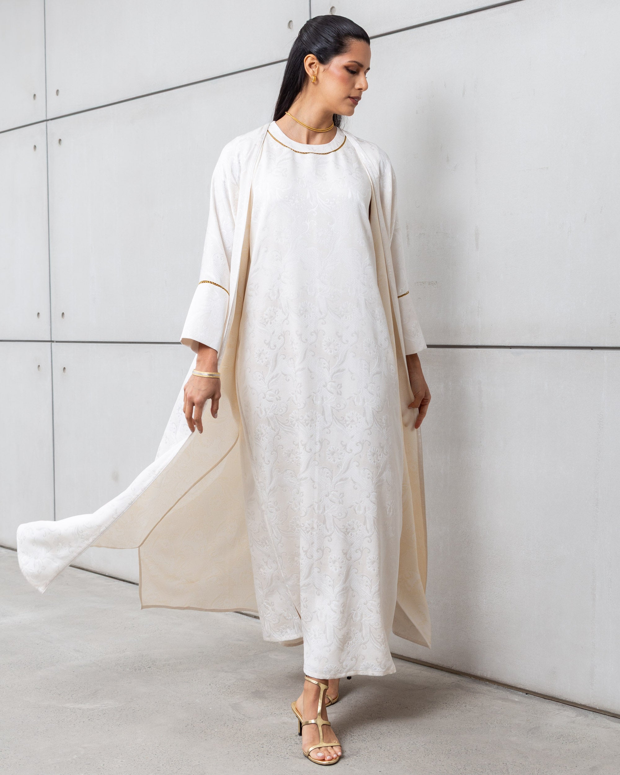 Double Layer Abaya Set in Ivory
