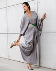 Butterfly Limited Kaftan in Silver with Green