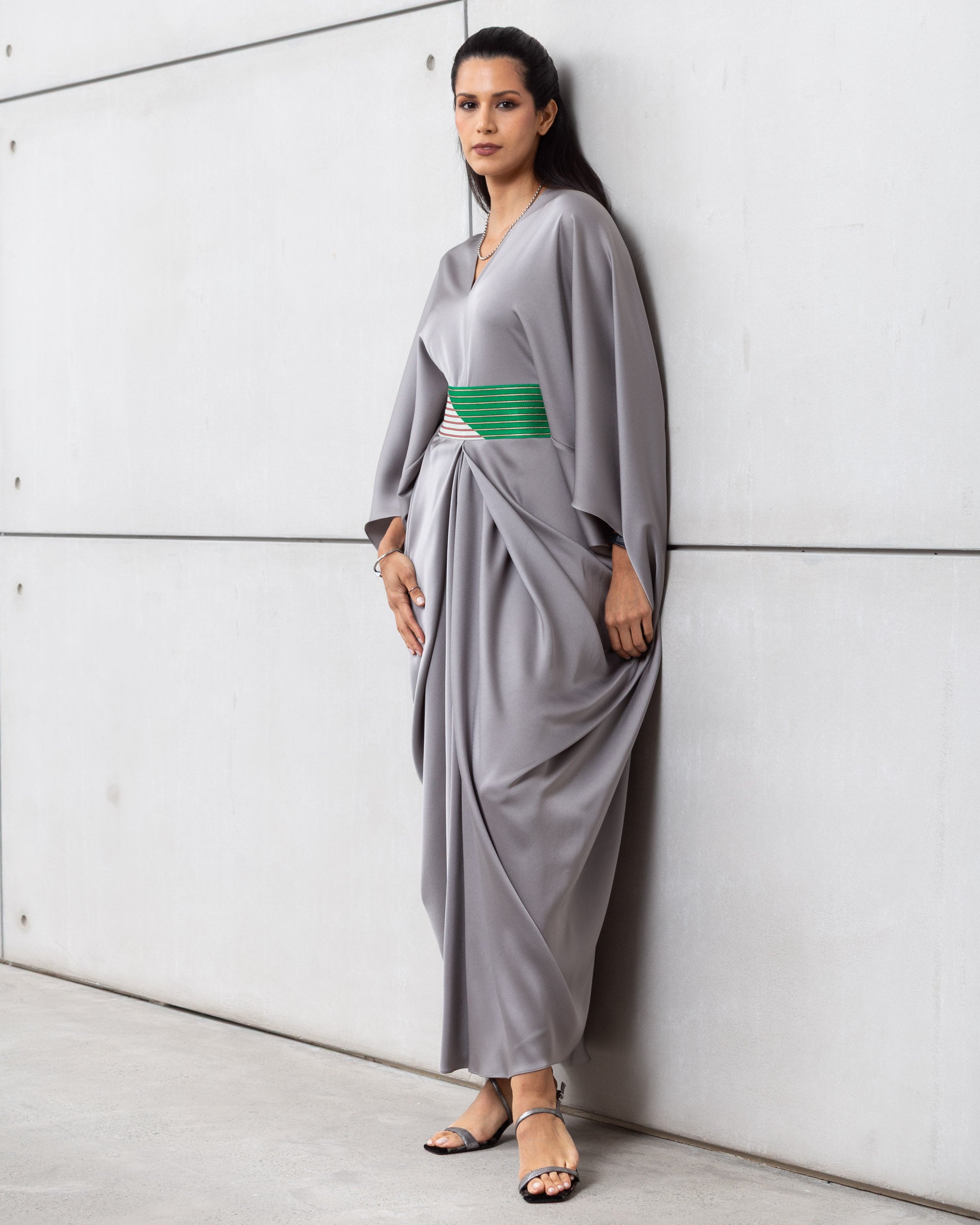 Butterfly Limited Kaftan in Silver with Green