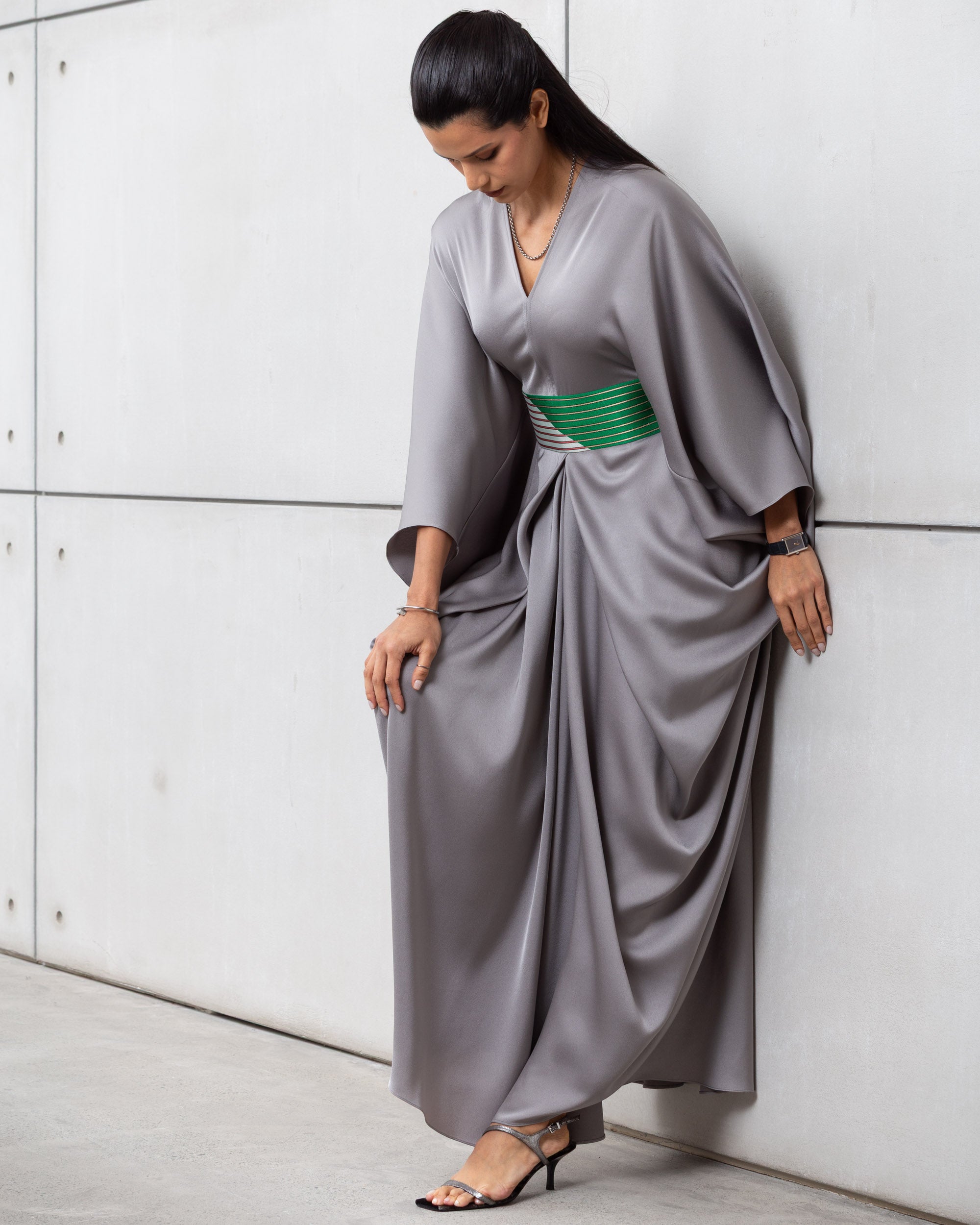 Butterfly Limited Kaftan in Silver with Green