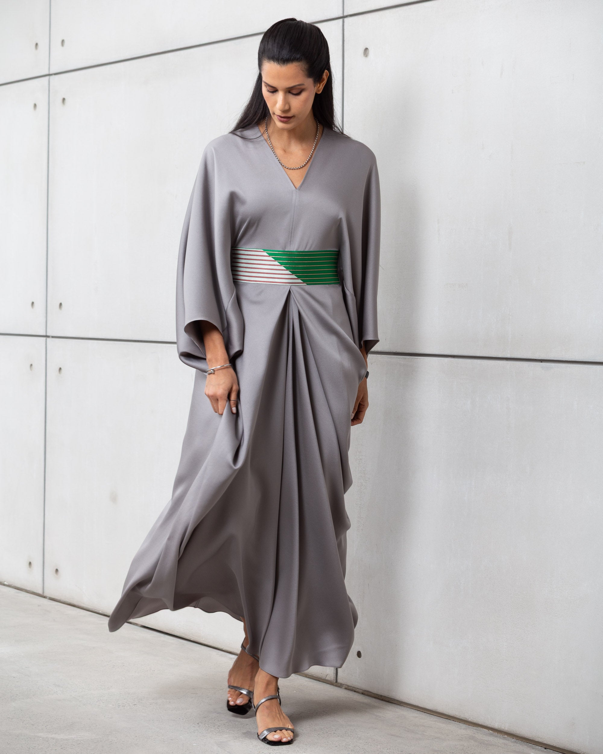 Butterfly Limited Kaftan in Silver with Green