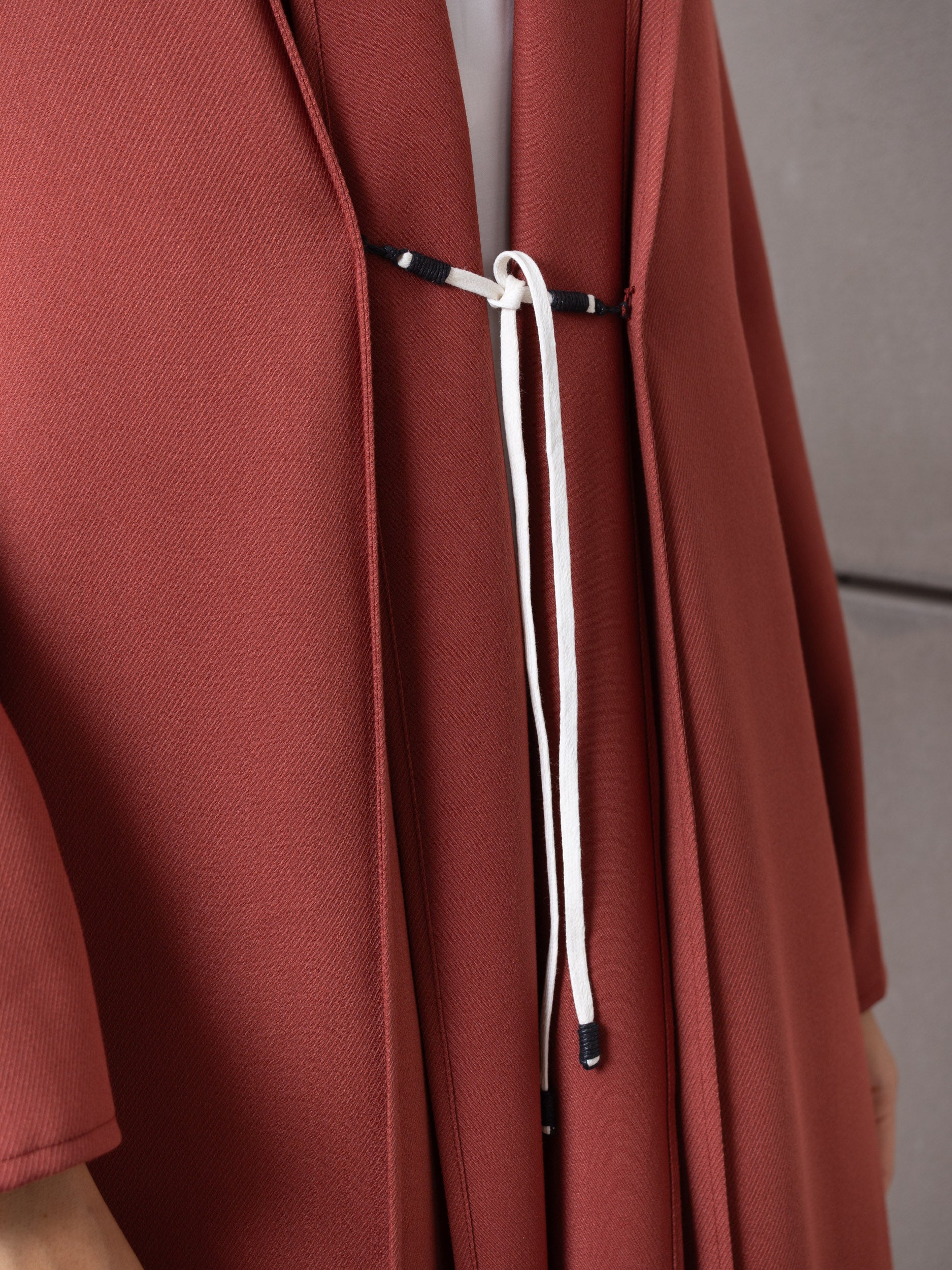 Tencel Twill Abaya in Brick with Japanese String Detail