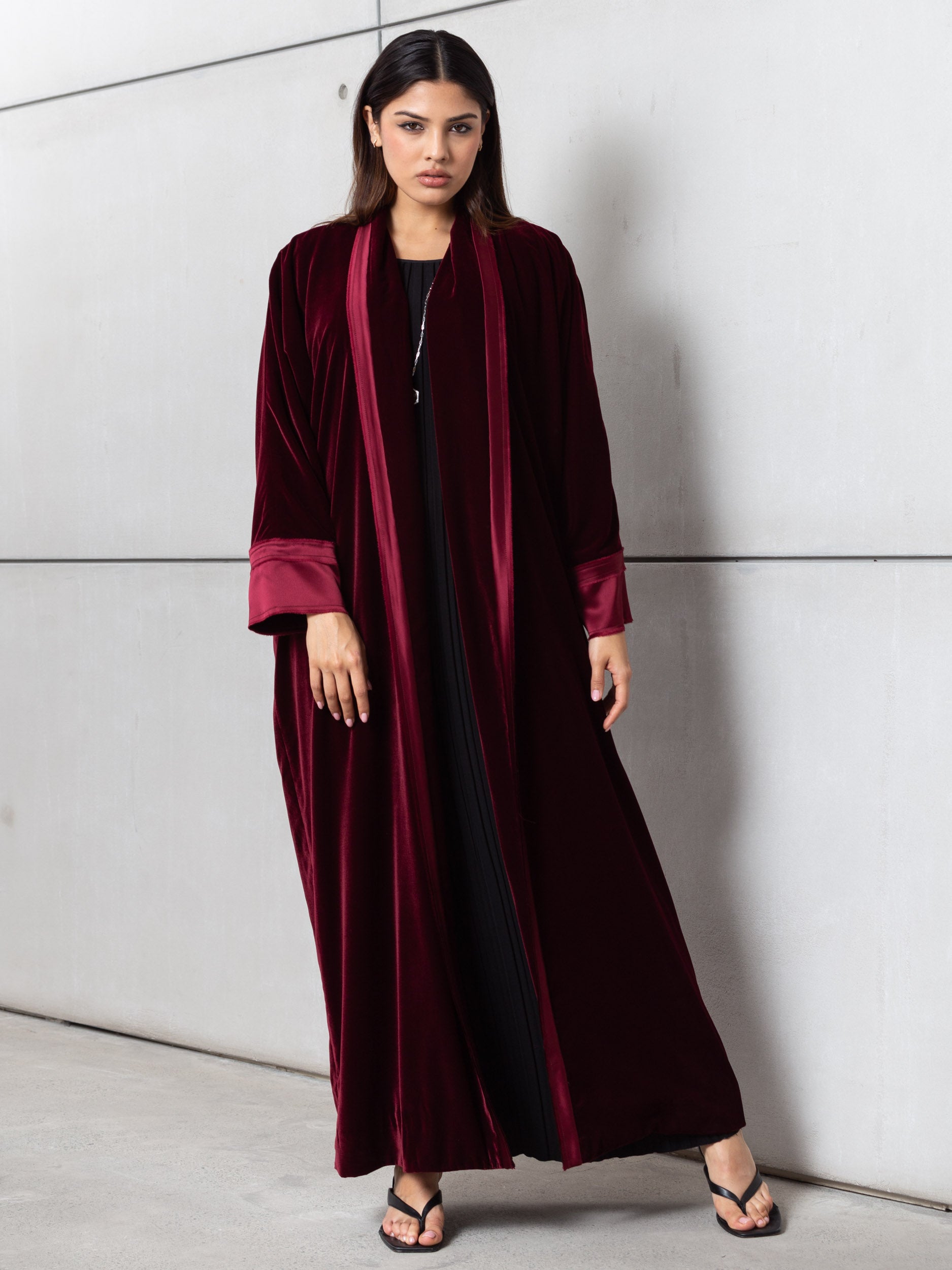 Velvet Abaya in Burgundy RTW