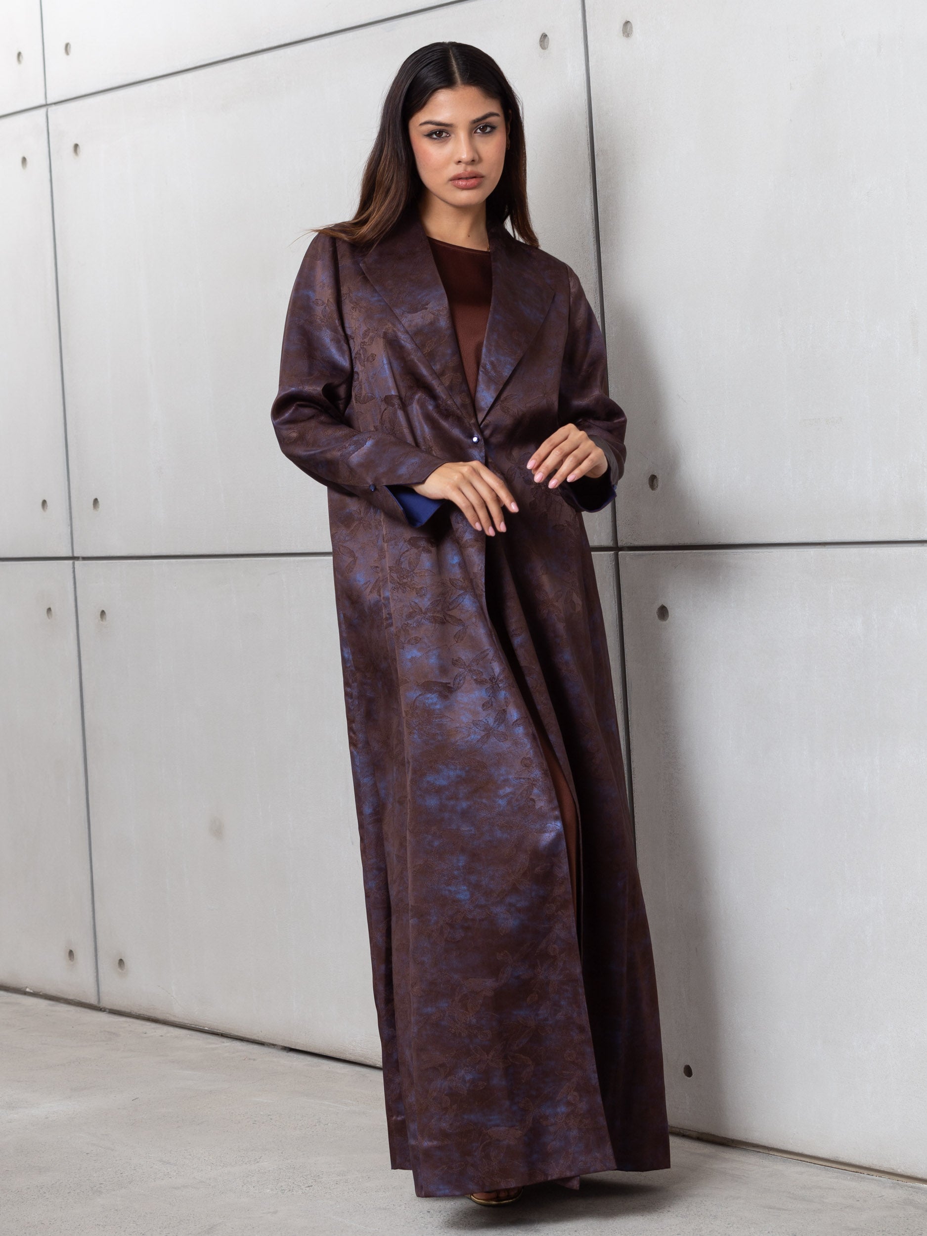 Satin Blazer Abaya in Blue Bronze