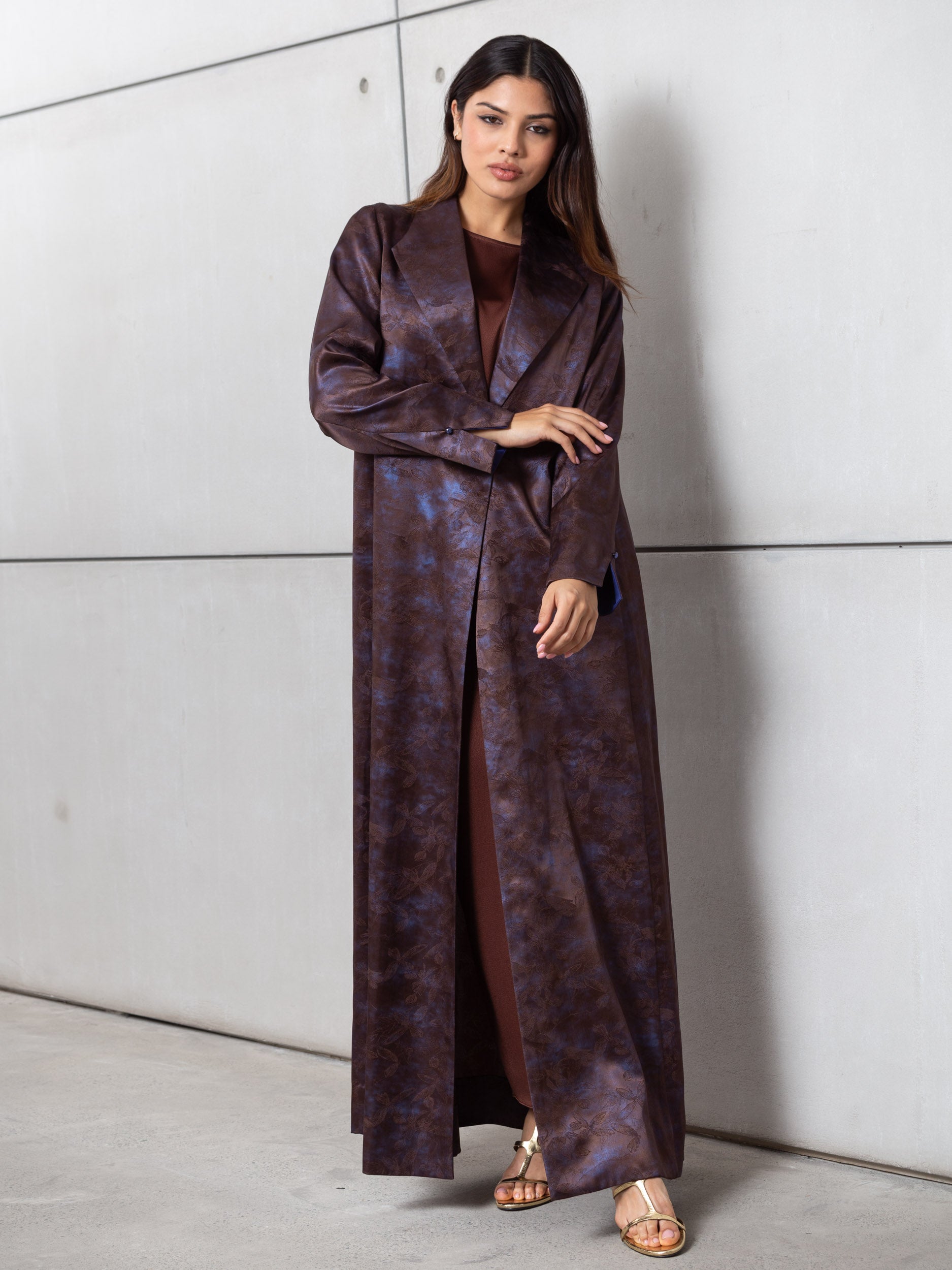 Satin Blazer Abaya in Blue Bronze