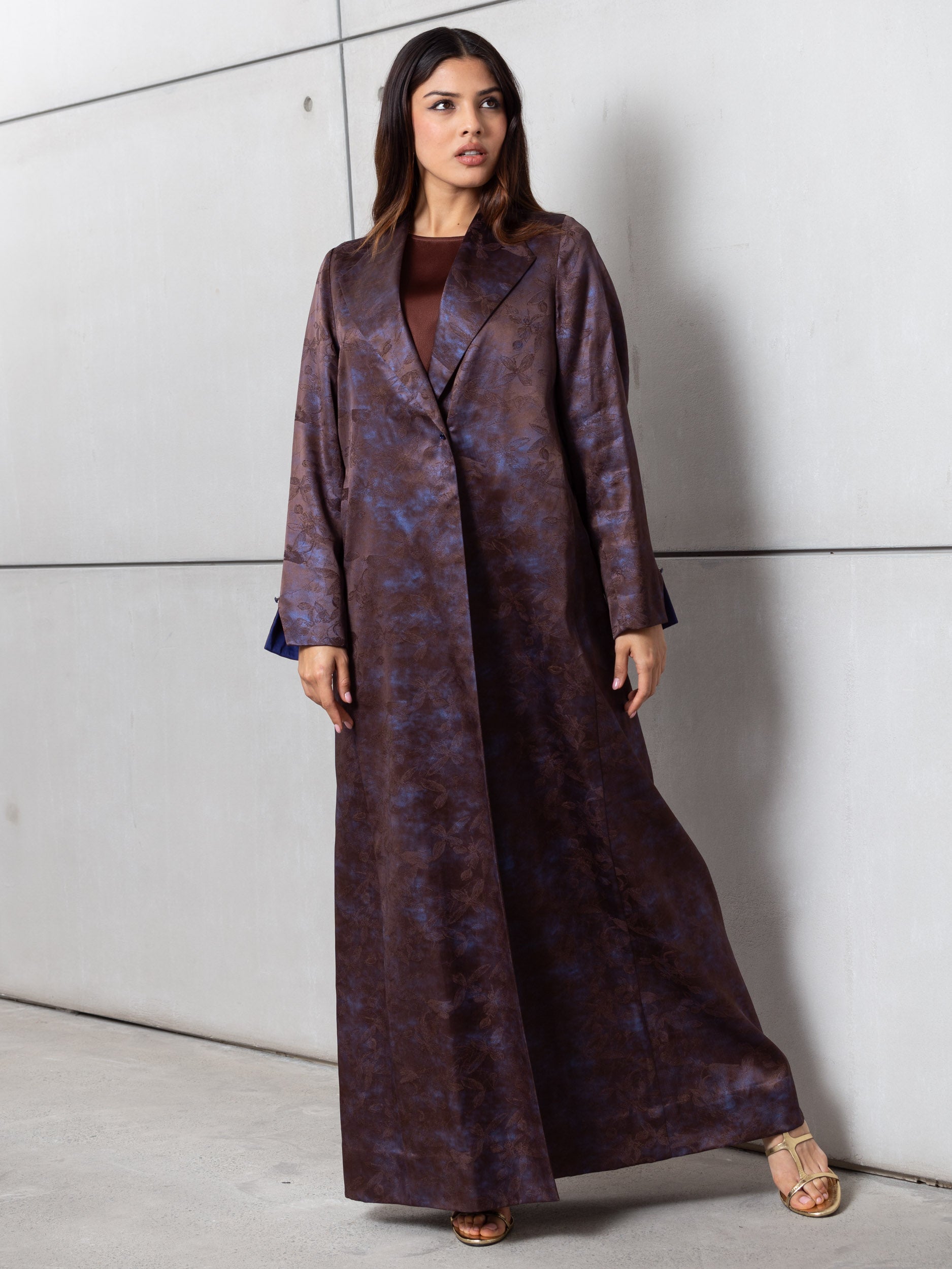 Satin Blazer Abaya in Blue Bronze