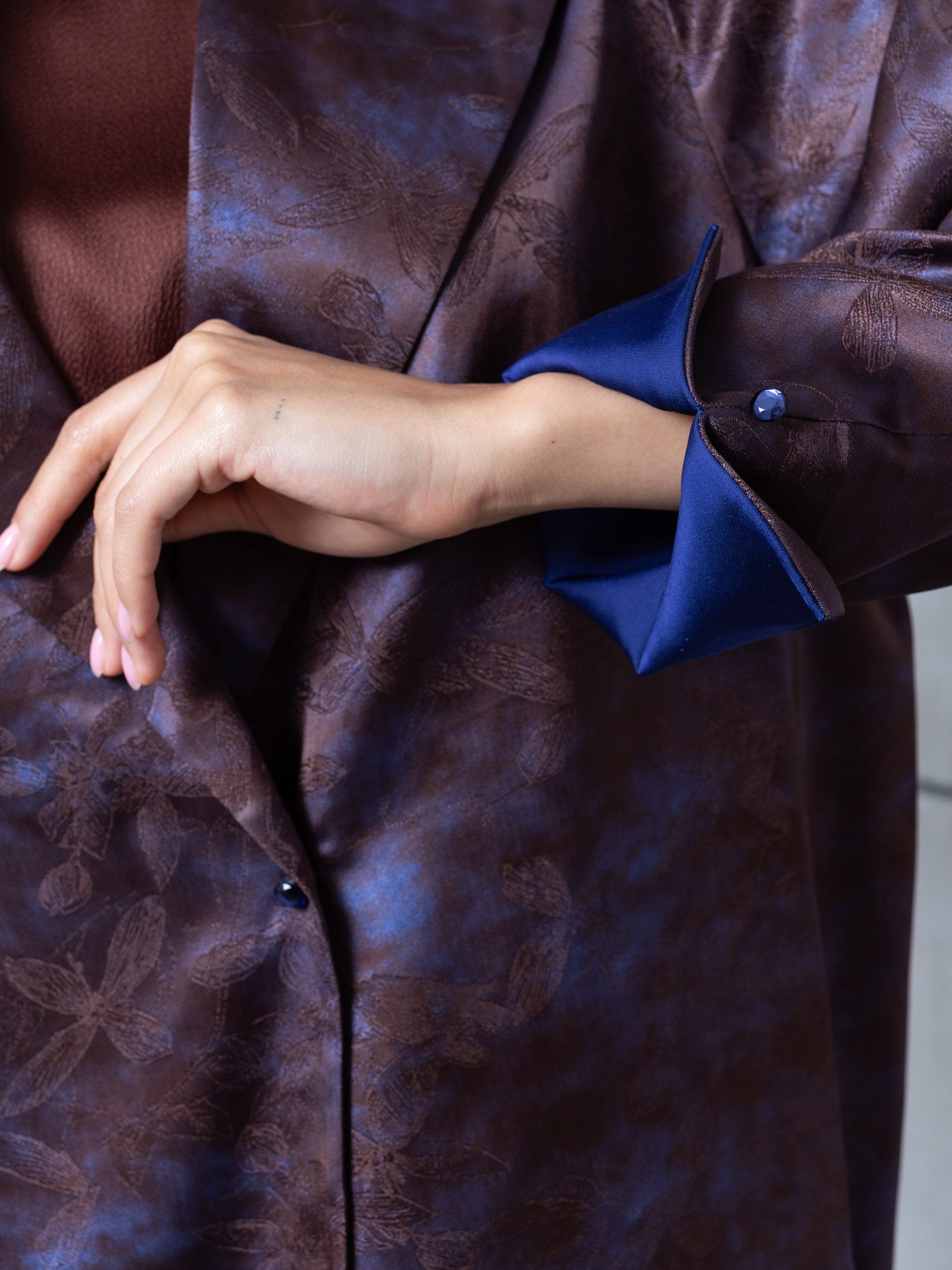 Satin Blazer Abaya in Blue Bronze