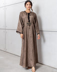 Patterned Kaftan with Tie Neck in Brown
