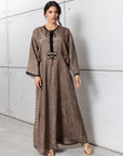 Patterned Kaftan with Tie Neck in Brown