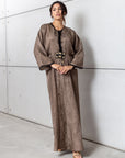 Patterned Kaftan with Tie Neck in Brown