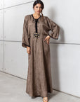 Patterned Kaftan with Tie Neck in Brown