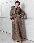 Patterned Kaftan with Tie Neck in Brown